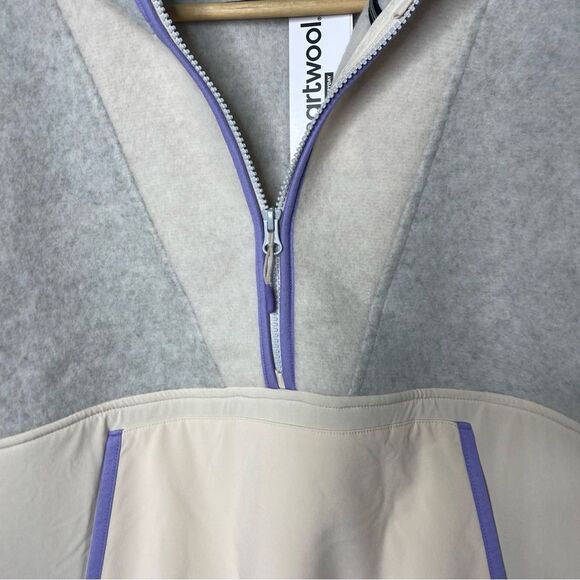 SmartWool Hudson Trail Fleece Cropped Hoodie Merino Wool Zip Neck Large - Picture 4 of 9